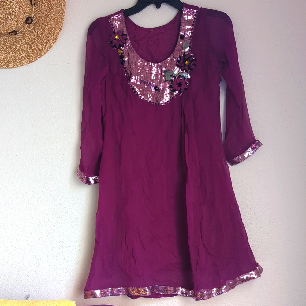 Shimmer flare chiffon kurta dress